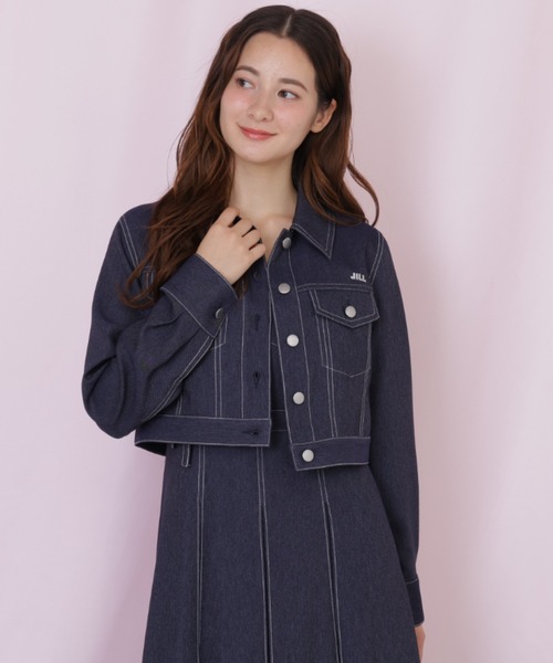 JILL by JILL STUART（ジルバイジルスチュアート）の「デニムライク配色ステッチジャケット（デニムジャケット・レディース・ピンク/ネイビー・MEDIUM/SMALL）」の8枚目の写真