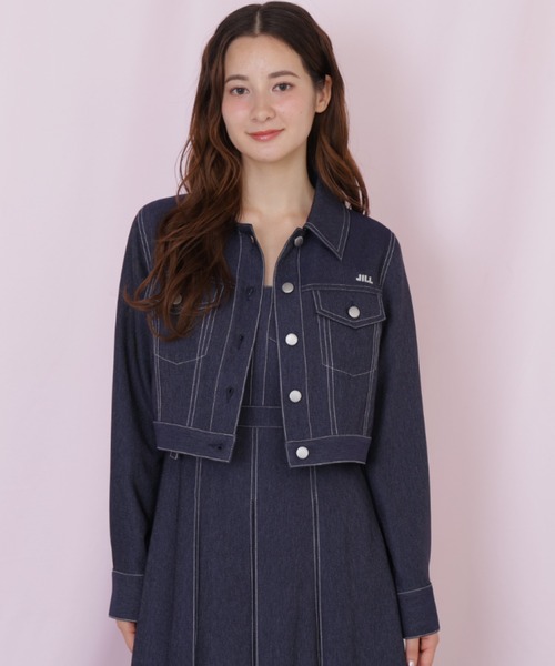 JILL by JILL STUART（ジルバイジルスチュアート）の「デニムライク配色ステッチジャケット（デニムジャケット・レディース・ピンク/ネイビー・MEDIUM/SMALL）」の7枚目の写真