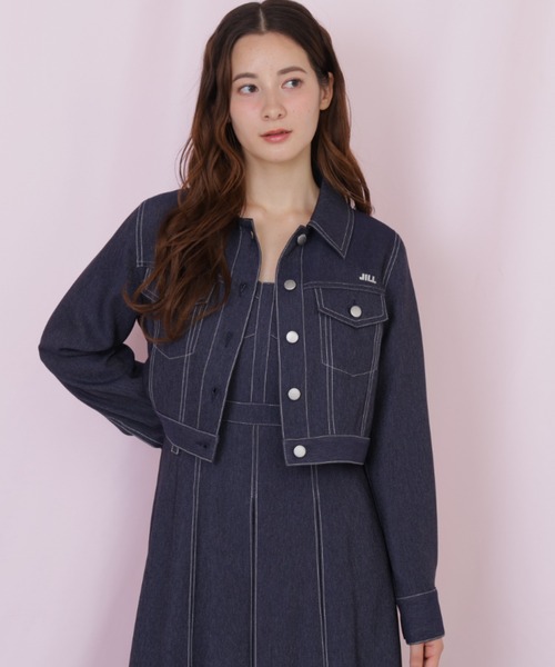 JILL by JILL STUART（ジルバイジルスチュアート）の「デニムライク配色ステッチジャケット（デニムジャケット・レディース・ピンク/ネイビー・MEDIUM/SMALL）」の6枚目の写真