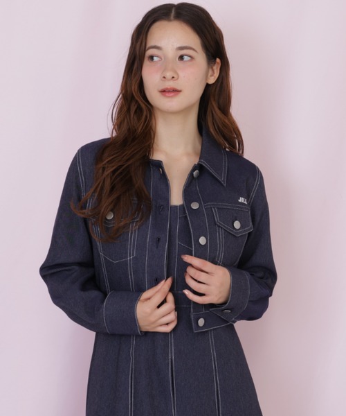 JILL by JILL STUART（ジルバイジルスチュアート）の「デニムライク配色ステッチジャケット（デニムジャケット・レディース・ピンク/ネイビー・MEDIUM/SMALL）」の9枚目の写真