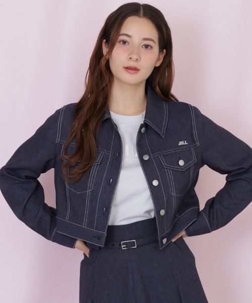 JILL by JILL STUART（ジルバイジルスチュアート）の「デニムライク配色ステッチジャケット（デニムジャケット・レディース・ピンク/ネイビー・MEDIUM/SMALL）」の13枚目の写真