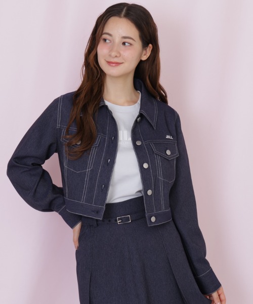 JILL by JILL STUART（ジルバイジルスチュアート）の「デニムライク配色ステッチジャケット（デニムジャケット・レディース・ピンク/ネイビー・MEDIUM/SMALL）」の14枚目の写真