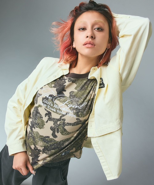 X-girl（エックスガール）の「FACE PATCH 2WAY LENGTH L/S SHIRT（シャツ/ブラウス・レディース・ライトピンク/ブラック/ホワイト・M/S）」の2枚目の写真