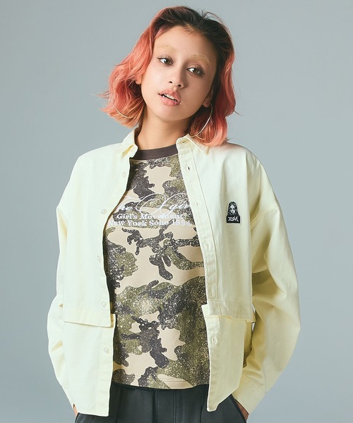 X-girl（エックスガール）の「FACE PATCH 2WAY LENGTH L/S SHIRT（シャツ/ブラウス・レディース・ライトピンク/ブラック/ホワイト・M/S）」の6枚目の写真