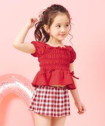 apres les cours | 【UVカット/リンク】ギンガム・トロピカル・フラワーシャーリングセパレート水着(水着)