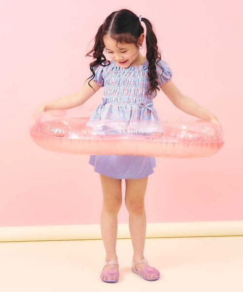 apres les cours（アプレレクール）の「【UVカット/リンク】ギンガム・トロピカル・フラワーシャーリングセパレート水着（水着・キッズ・レッド/サックスブルー/イエロー・80/90/100/110/120/130/140）」の10枚目の写真