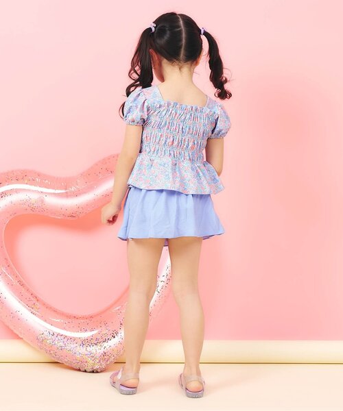 apres les cours（アプレレクール）の「【UVカット/リンク】ギンガム・トロピカル・フラワーシャーリングセパレート水着（水着・キッズ・レッド/サックスブルー/イエロー・80/90/100/110/120/130/140）」の11枚目の写真