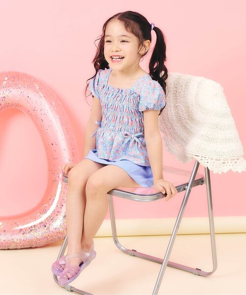 apres les cours（アプレレクール）の「【UVカット/リンク】ギンガム・トロピカル・フラワーシャーリングセパレート水着（水着・キッズ・レッド/サックスブルー/イエロー・80/90/100/110/120/130/140）」の12枚目の写真