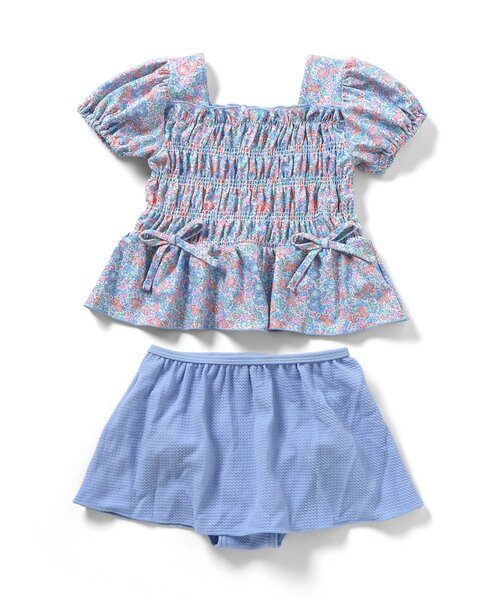 apres les cours（アプレレクール）の「【UVカット/リンク】ギンガム・トロピカル・フラワーシャーリングセパレート水着（水着・キッズ・レッド/サックスブルー/イエロー・80/90/100/110/120/130/140）」の9枚目の写真