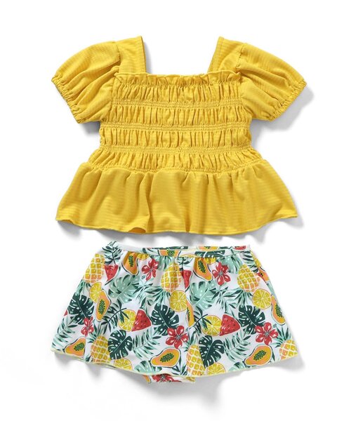 apres les cours（アプレレクール）の「【UVカット/リンク】ギンガム・トロピカル・フラワーシャーリングセパレート水着（水着・キッズ・レッド/サックスブルー/イエロー・80/90/100/110/120/130/140）」の19枚目の写真