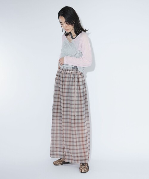 BEAMS BOY（ビームスボーイ）の「maturely / ボイル チェック ワイド イージー（その他パンツ・レディース・ブラウン/ピンク・ONE SIZE）」の4枚目の写真