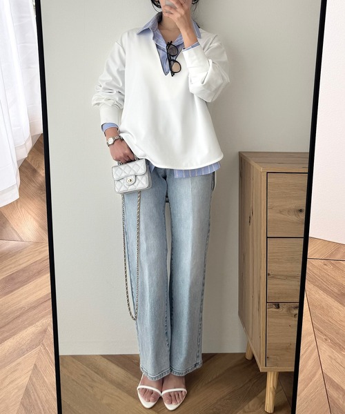KOBE LETTUCE（コウベレタス）の「[ 田中亜希子さんコラボ ] 深Vネックジャージープルオーバー（Tシャツ/カットソー・レディース・オフホワイト/グレー系/ベージュ系/ブラック・M-Long/M-Short）」の20枚目の写真