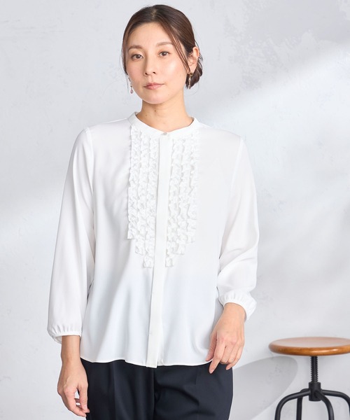 GALLORIA（ギャローリア）の「【洗濯機で洗える】チビフリルブラウス（シャツ/ブラウス・レディース・ライトグレー/ライトブルー/ホワイト・L/LL/M/S）」の6枚目の写真