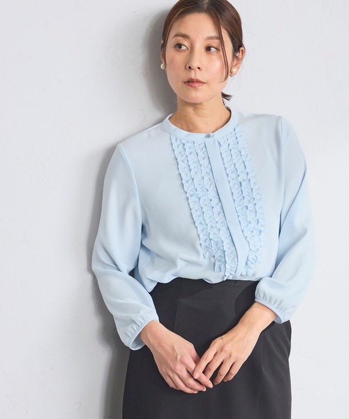 GALLORIA（ギャローリア）の「【洗濯機で洗える】チビフリルブラウス（シャツ/ブラウス・レディース・ライトグレー/ライトブルー/ホワイト・L/LL/M/S）」の10枚目の写真