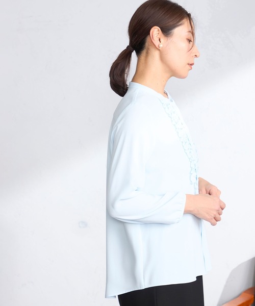 GALLORIA（ギャローリア）の「【洗濯機で洗える】チビフリルブラウス（シャツ/ブラウス・レディース・ライトグレー/ライトブルー/ホワイト・L/LL/M/S）」の7枚目の写真