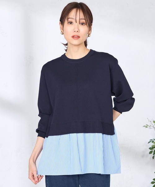 GALLORIA(ギャローリア)の「異素材レイヤード風ニット(ニット/セーター・レディース・ネイビー/ライトグリーン・L/LL/M/S)」の7枚目の写真
