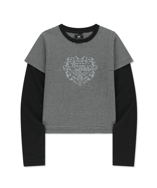 W LAYERED STRIPE LONGSLEEVE - CHARCOAL