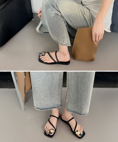 Miniministore(ミニミニストア)の「メタルサムリングトングサンダルストラップ(サンダル・レディース・ブラウン/ブラック/オフホワイト・22.5cm/24.0cm/23.0cm/24.5cm/23.5cm)」の6枚目の写真