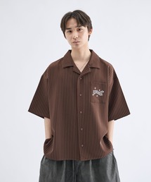 Remember.（リメンバー）の「フラワーボタンストライプ開襟シャツ / Flower Button Stripe Halfsleeve Shirt（シャツ/ブラウス）」