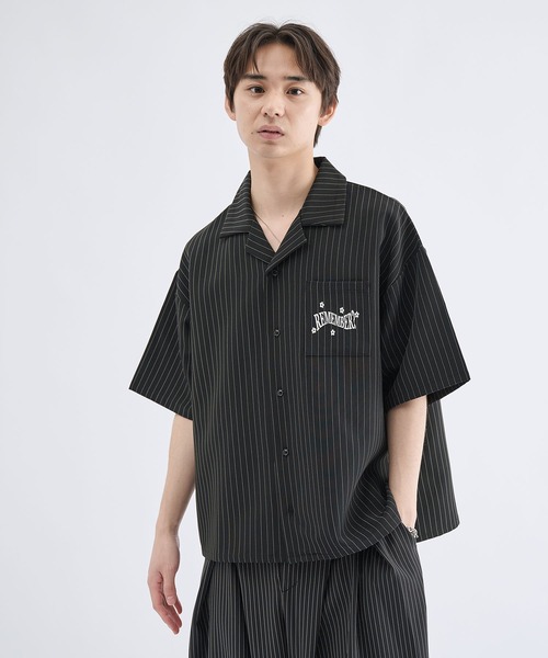 Flower Button Stripe Halfsleeve Shirt — рубашка с цветочной пуговицей и полоской, полурукав