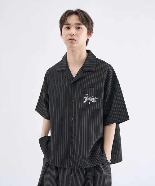 Remember.(リメンバー)の「フラワーボタンストライプ開襟シャツ / Flower Button Stripe Halfsleeve Shirt(シャツ/ブラウス・メンズ・ブラック/ブラウン/ホワイト・LARGE/MEDIUM)」の13枚目の写真