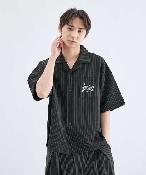 Remember.(リメンバー)の「フラワーボタンストライプ開襟シャツ / Flower Button Stripe Halfsleeve Shirt(シャツ/ブラウス・メンズ・ブラック/ブラウン/ホワイト・LARGE/MEDIUM)」の14枚目の写真
