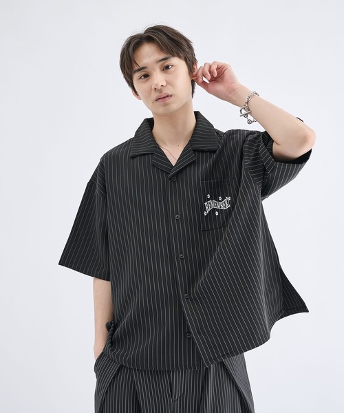 Remember.(リメンバー)の「フラワーボタンストライプ開襟シャツ / Flower Button Stripe Halfsleeve Shirt(シャツ/ブラウス・メンズ・ブラック/ブラウン/ホワイト・LARGE/MEDIUM)」の18枚目の写真