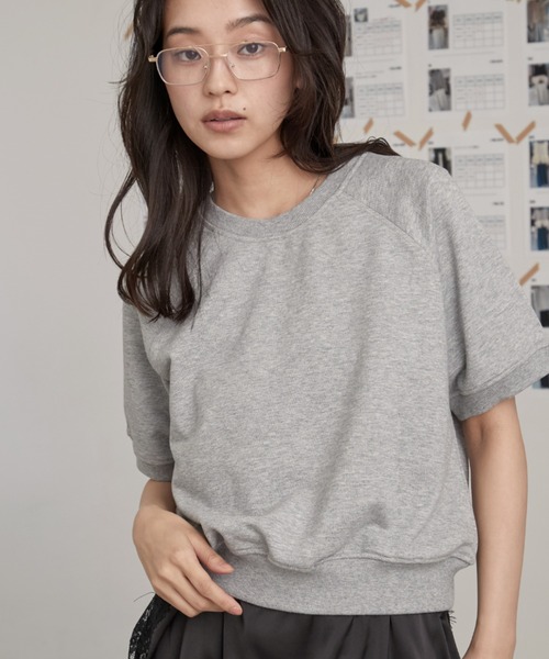 OFROOM(オフルーム)の「crop short sleeve sweat|クロップショートスリーブスウェット(スウェット・レディース・グレー/アイボリー/ネイビー・FREE)」の12枚目の写真