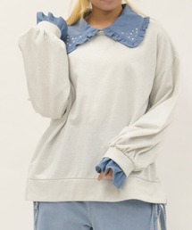 axes femme | デニム襟ラメ裏毛トレーナー(Tシャツ/カットソー)