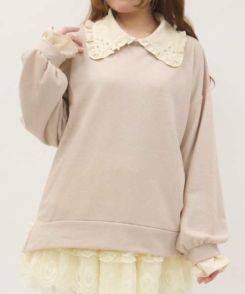 axes femme（アクシーズファム）の「デニム襟ラメ裏毛トレーナー（Tシャツ/カットソー・レディース・グレー/ホワイト/ピンク・FREE）」の3枚目の写真