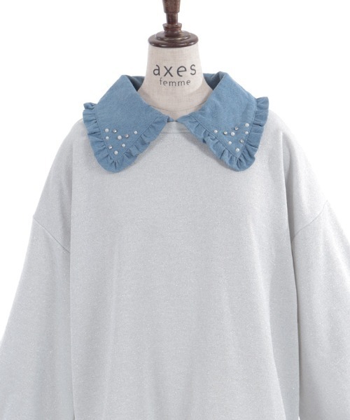 axes femme（アクシーズファム）の「デニム襟ラメ裏毛トレーナー（Tシャツ/カットソー・レディース・グレー/ホワイト/ピンク・FREE）」の4枚目の写真