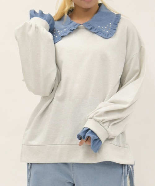 axes femme（アクシーズファム）の「デニム襟ラメ裏毛トレーナー（Tシャツ/カットソー・レディース・グレー/ホワイト/ピンク・FREE）」の17枚目の写真