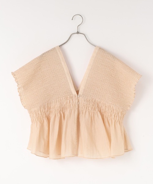 LOWRYS FARM（ローリーズファーム）の「ヨウリュウシャーリングショートフレンチスリーブ 661674（シャツ/ブラウス・レディース・ベージュ/ブラック/ブルー・FREE）」の2枚目の写真