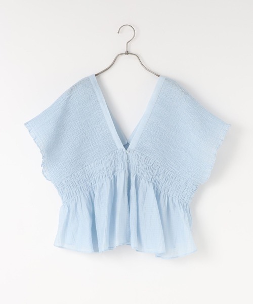 LOWRYS FARM（ローリーズファーム）の「ヨウリュウシャーリングショートフレンチスリーブ 661674（シャツ/ブラウス・レディース・ベージュ/ブラック/ブルー・FREE）」の3枚目の写真