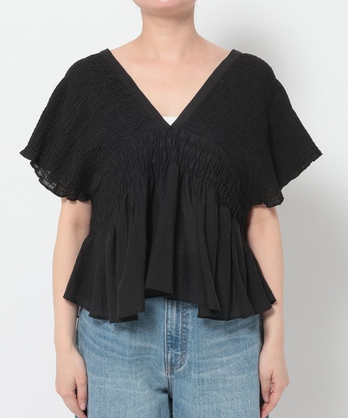 LOWRYS FARM(ローリーズファーム)の「ヨウリュウシャーリングショートフレンチスリーブ 661674(シャツ/ブラウス・レディース・ベージュ/ブラック/ブルー/アイボリー/ドット・FREE)」の13枚目の写真