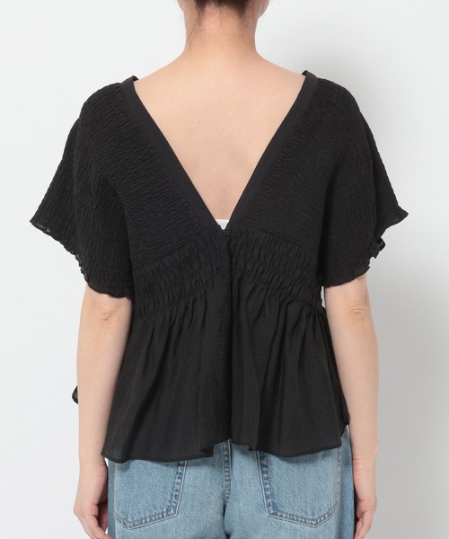 LOWRYS FARM(ローリーズファーム)の「ヨウリュウシャーリングショートフレンチスリーブ 661674(シャツ/ブラウス・レディース・ベージュ/ブラック/ブルー/アイボリー/ドット・FREE)」の14枚目の写真