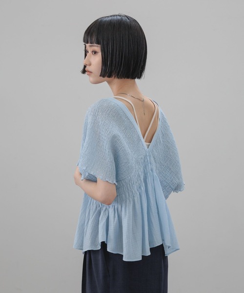 LOWRYS FARM(ローリーズファーム)の「ヨウリュウシャーリングショートフレンチスリーブ 661674(シャツ/ブラウス・レディース・ベージュ/ブラック/ブルー/アイボリー/ドット・FREE)」の20枚目の写真