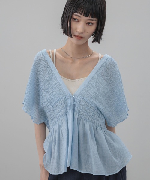 LOWRYS FARM(ローリーズファーム)の「ヨウリュウシャーリングショートフレンチスリーブ 661674(シャツ/ブラウス・レディース・ベージュ/ブラック/ブルー/アイボリー/ドット・FREE)」の19枚目の写真