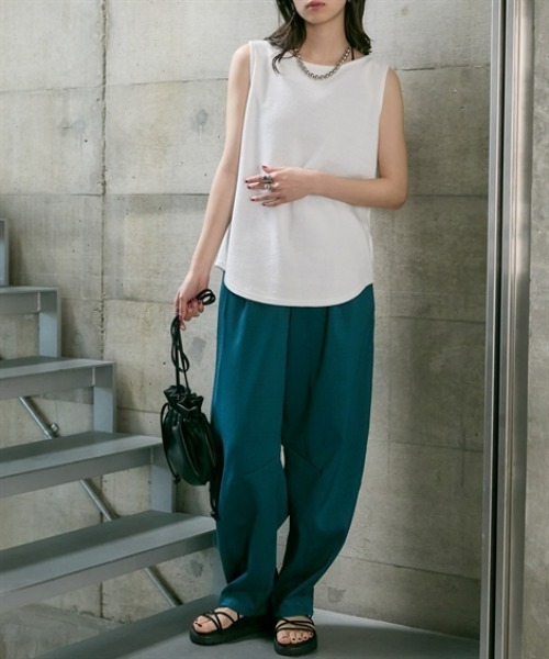 Soiunique（スワユニーク）の「麻調合繊ゆったりサイズカーブパンツ ［Soiunique］（その他パンツ・レディース・ブルーグリーン/ブラック・L～LL/M～Ｌ）」の5枚目の写真