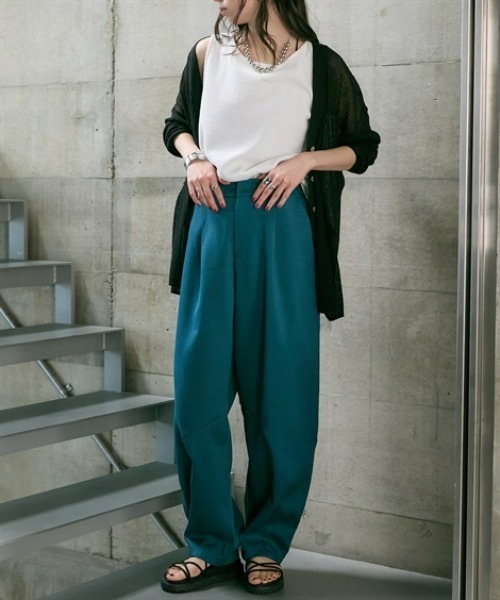 Soiunique（スワユニーク）の「麻調合繊ゆったりサイズカーブパンツ ［Soiunique］（その他パンツ・レディース・ブルーグリーン/ブラック・L～LL/M～Ｌ）」の6枚目の写真