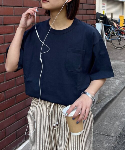 GEVACO（ゲバコ）の「【GEVACO/ゲバコ】ベーシックOE天竺ポケット刺繍Tシャツ（Tシャツ/カットソー・レディース・ホワイト/ネイビー/ミント・MEDIUM/LARGE）」の3枚目の写真