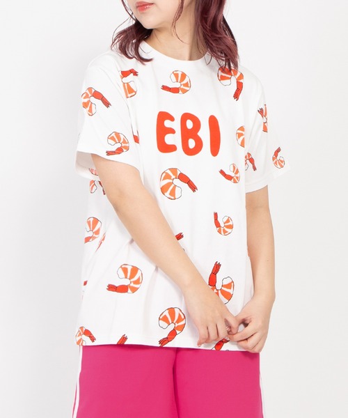 PUNYUS(プニュズ)の「【新サイズ】フード総柄Tシャツ(EBI)(Tシャツ/カットソー・レディース・レッド・1/2/3/4/5)」の2枚目の写真