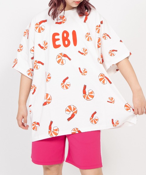 PUNYUS(プニュズ)の「【新サイズ】フード総柄Tシャツ(EBI)(Tシャツ/カットソー・レディース・レッド・1/2/3/4/5)」の6枚目の写真
