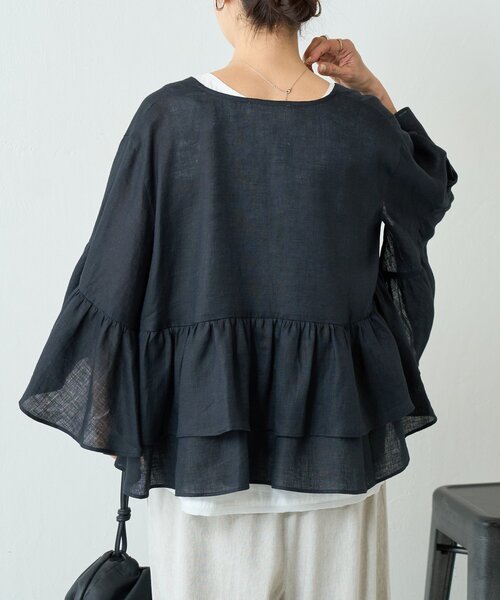 LIVETART（リヴェタート）の「リネンフリル羽織（その他アウター・レディース・ブラック/ベージュ・FREE）」の4枚目の写真