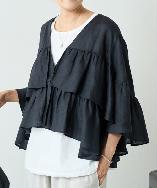 LIVETART（リヴェタート）の「リネンフリル羽織（その他アウター・レディース・ブラック/ベージュ・FREE）」の5枚目の写真