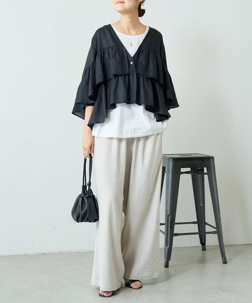 LIVETART（リヴェタート）の「リネンフリル羽織（その他アウター・レディース・ブラック/ベージュ・FREE）」の6枚目の写真