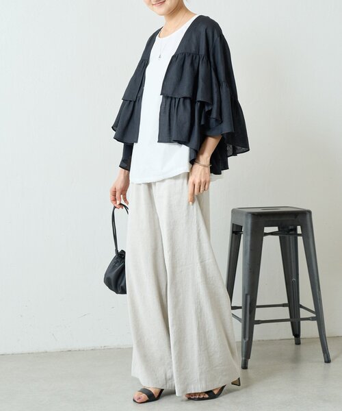 LIVETART（リヴェタート）の「リネンフリル羽織（その他アウター・レディース・ブラック/ベージュ・FREE）」の7枚目の写真