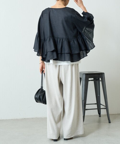 LIVETART（リヴェタート）の「リネンフリル羽織（その他アウター・レディース・ブラック/ベージュ・FREE）」の8枚目の写真