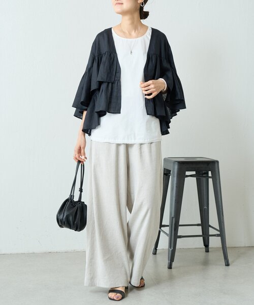 LIVETART（リヴェタート）の「リネンフリル羽織（その他アウター・レディース・ブラック/ベージュ・FREE）」の10枚目の写真