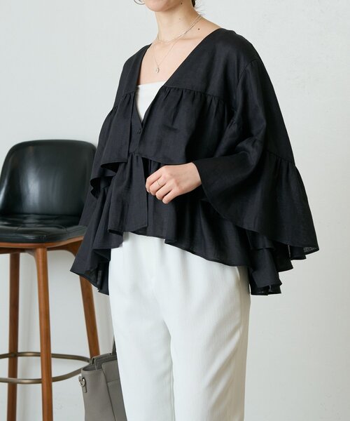 LIVETART（リヴェタート）の「リネンフリル羽織（その他アウター・レディース・ブラック/ベージュ・FREE）」の11枚目の写真